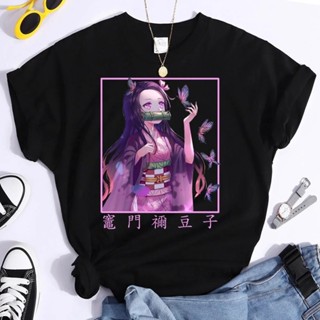 Camiseta Básica Algodão Feminina Cute Nezuko Butterfly Anime Demon Slayer