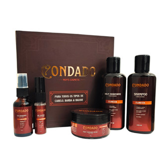 Kit Barba Cabelo Bigode Condado Floresta Amadeirado 5 itens Shampoo Balm Hidratante Óleo Pomada Modeladora Colônia Presente