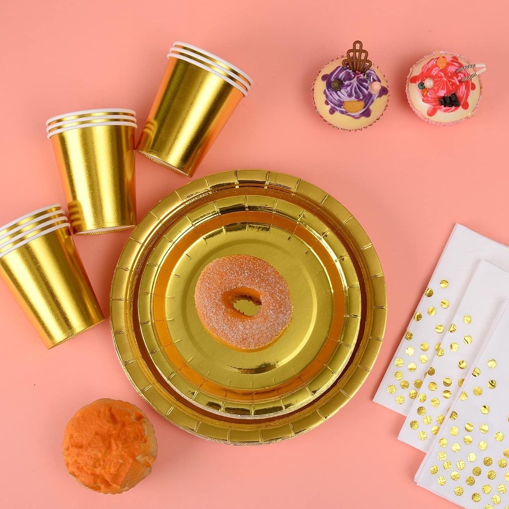 Kit 10 convidados Prato E Copo Papel Festa Aniversário Dourado Ouro em Oferta na Shopee