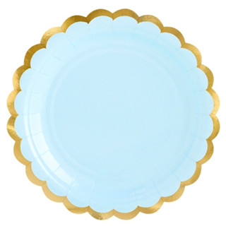 Kit 50 Pratos Sobremesa 18cm Descartáveis de Luxo em Papel Para Festa - Azul e Dourado