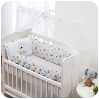 Kit Mini Berço 7 Peças Trança com Mosquiteiro Bebê Dinossauro Chuva de Amor Raposinha Portatil Algodão Menina Menino Luxo Linho