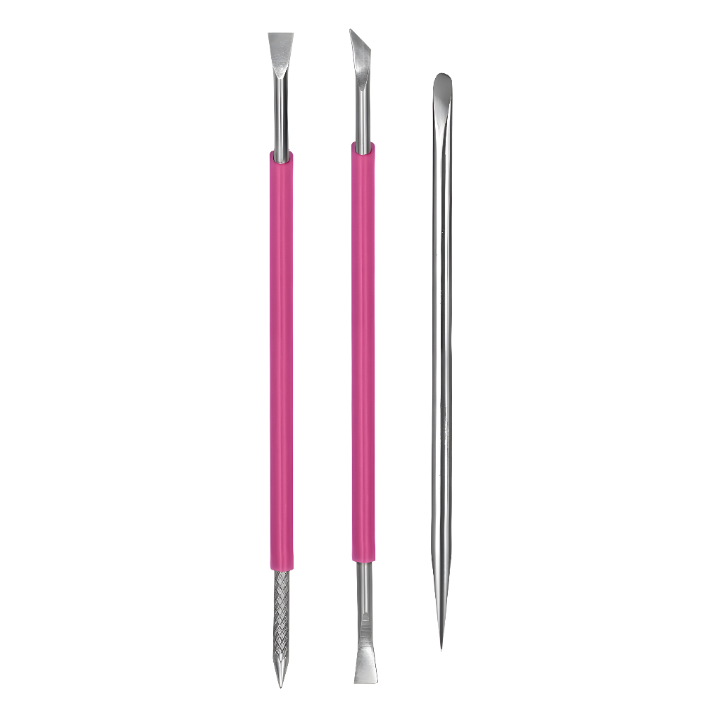Kit 3 Peças Silicone Espátula Mista + Espátula Dupla Cutícula + Palito Cutícula Ponta Chanfrada