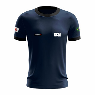Camiseta GCM - Guarda Civil Municipal Azul - Brasão Bordado no Peito e Mangas