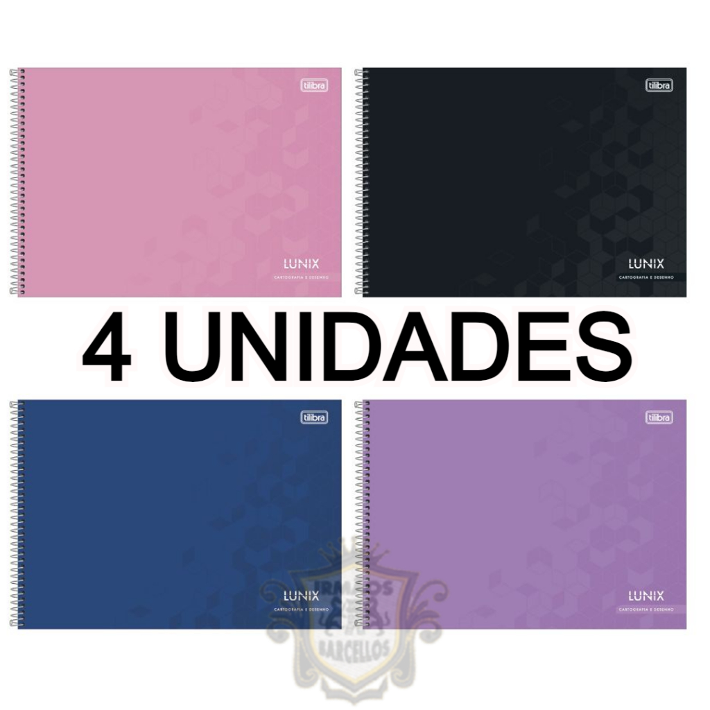 Kit 4 Cadernos Espiral 60 Folhas Cartografia Modelo Lunix Cores - Caderno Capa Dura Sortido - Materiais Escolares Tilibra