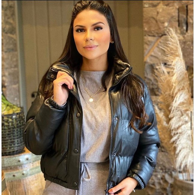 Jaqueta Puffer Cropped Feminina Couro Fake Grossa e Forrada