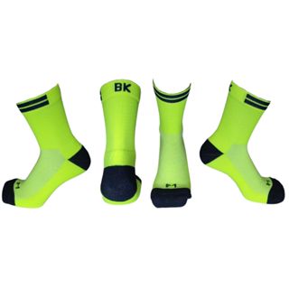 Meia de Ciclismo Cano Médio Curto BK Amarelo neon com Marinho