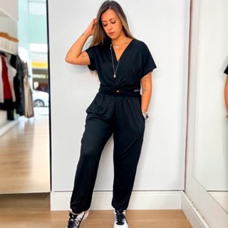 Conjunto Feminino Comfy Confortável Versátil Malha Viscolycra Blusa Duas Formas e Calça Jogguer