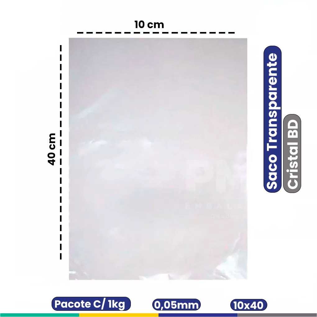 Saco Plástico Bd Transparente Atóxico 10x40 Pacote Com 1kg