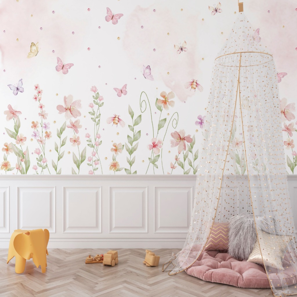 Papel de Parede  Jardim de Borboletas Aquarela M² - Algidecor