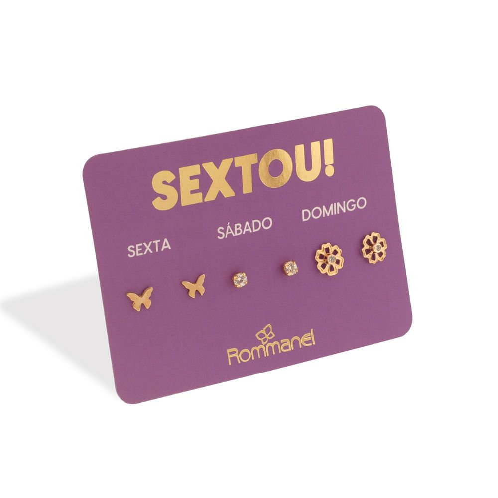 Kit 3 Brinco Rommanel Sextou Borboleta, Flor e Cristal Zircônia 527229 em Oferta na Shopee