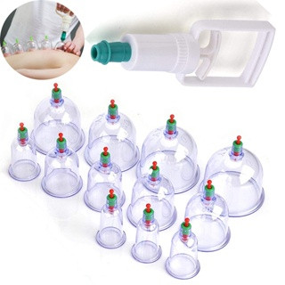 Kit 12 Ventosas Com Bomba Conjunto Para Massagem De Sucção Ventosaterapia Acupuntura Massoterapia