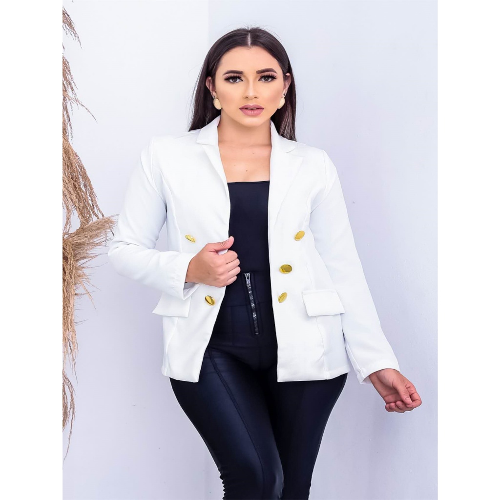 Blazer feminina alfaiataria casaco blezer com botoes acinturado