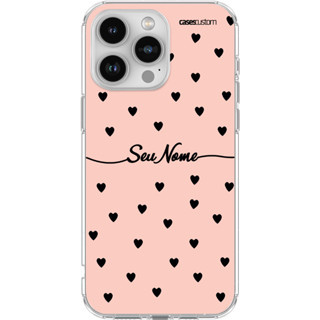 Capa Capinha de Celular Corações Black Personalizada com Nome para Iphone, Galaxy e Moto