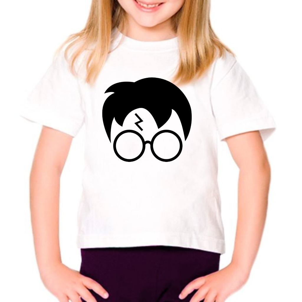 Camiseta Infantil Unissex - Harry Potter - Silhueta Símbolos - Do tamanho 02 ao 14