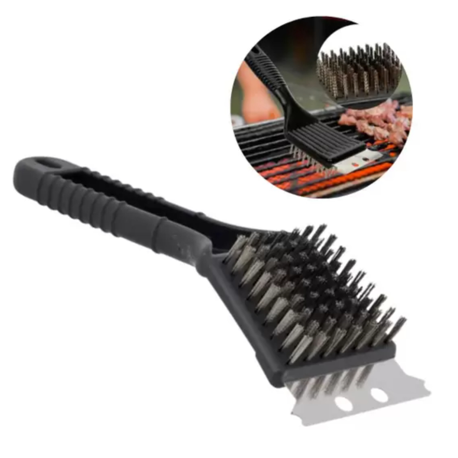 Escova Limpa Grelha Espetos Chapas De Churrasqueira Espátula Raspador Cerdas De Aço
