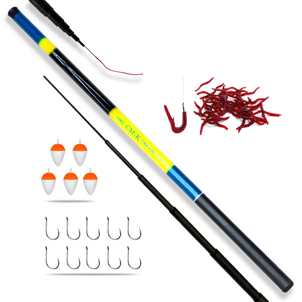 Vara Telescópica 4,50M  Kit Pescaria Tilápia Lambari Piau entre outros Pesca Acompanha 5 Boias Mais 10 Anzóis Mais 5 Minhoca Mais 1 Sino