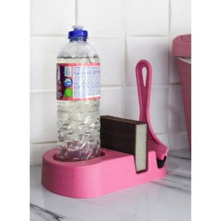 Porta Detergente Esponja + Rodinho Rosa Elegance em Oferta na Shopee