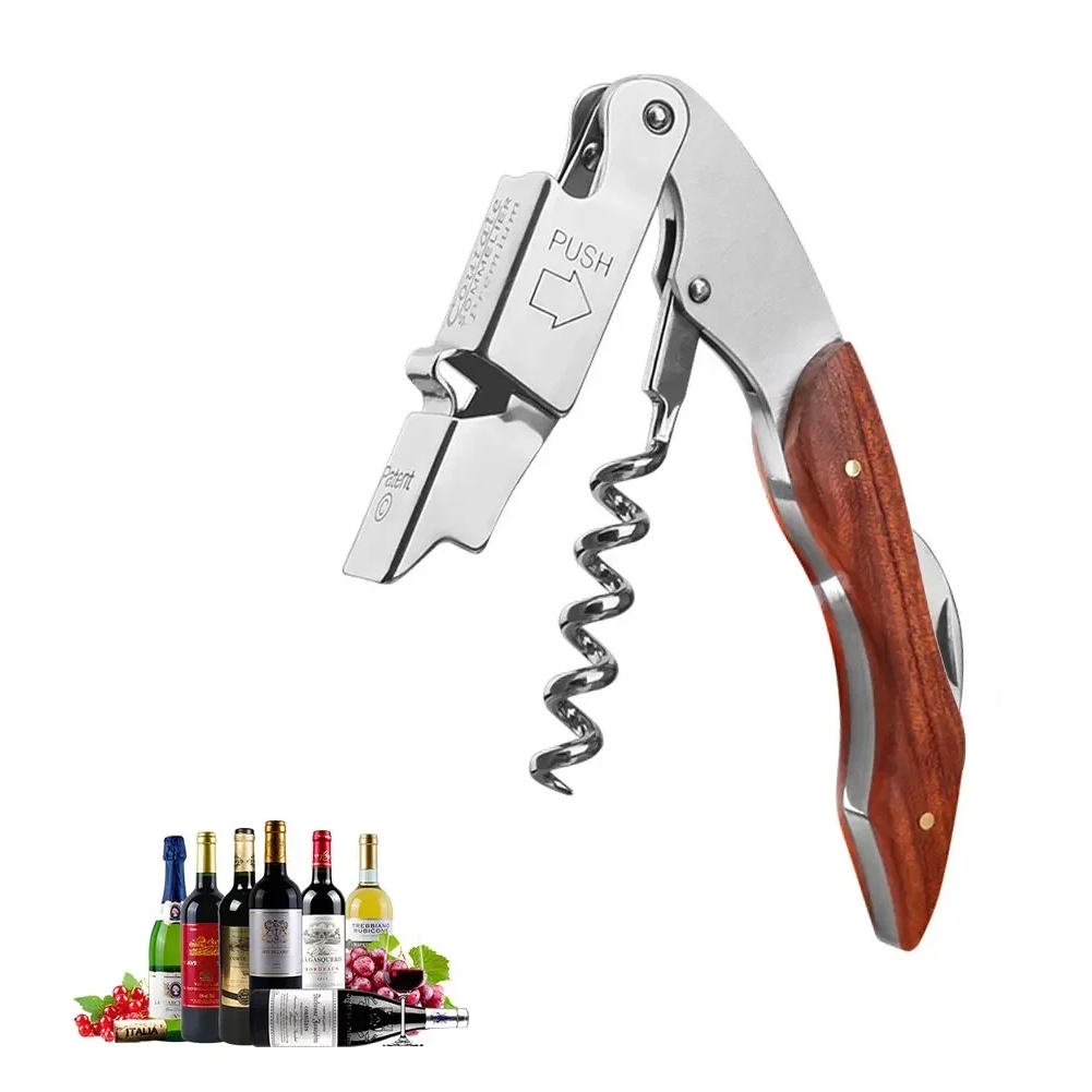 Abridor de garrafas de vinho de aço inoxidável com alça de madeira multifuncional em Oferta na Shopee