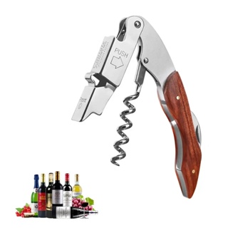 Abridor de garrafas de vinho de aço inoxidável com alça de madeira multifuncional em Oferta na Shopee