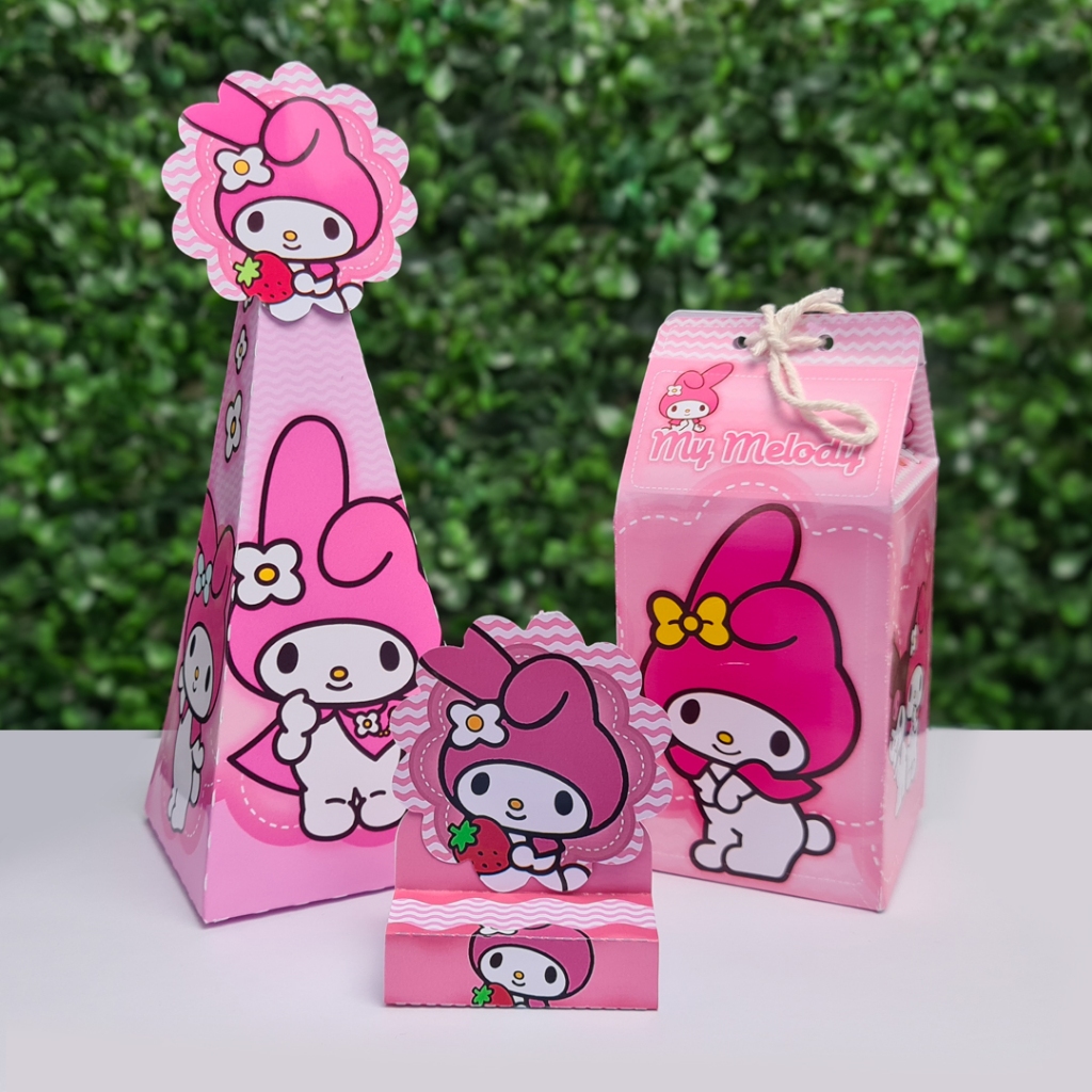 Kit 30 Caixinhas Lembrancinha My Melody | 10 Caixa Milk + 10 Caixa Pirâmide + 10 Porta-Bis em Oferta na Shopee
