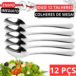 Jogo Kit 12 Colheres de Mesa Talheres 100% Inox Alta Qualidade Para Alimentos e Sopas Envio Imediato