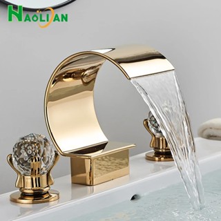 Torneira Misturador Lavatório Banheiro Dourado/Cromado Conjunto Metal Com Duplo Alças