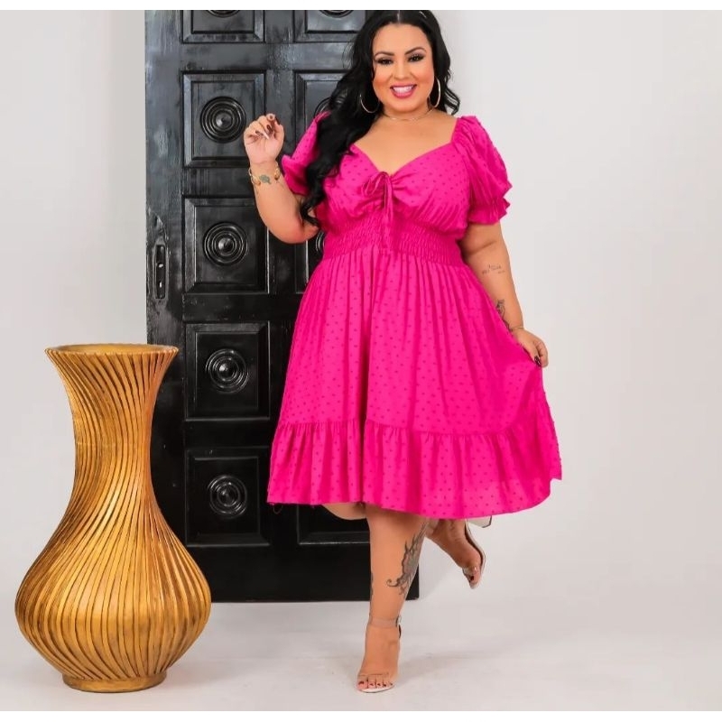 Vestido feminino plus size curto ciganinha | 50 ao 56 Serena em Oferta na Shopee