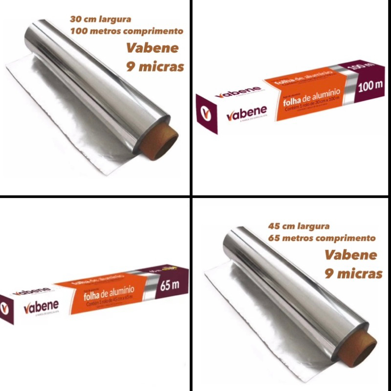 1~4 Rolo Papel Alumínio - Bobina 30cm X 100m ou 45 X 65m VABENE em Oferta na Shopee