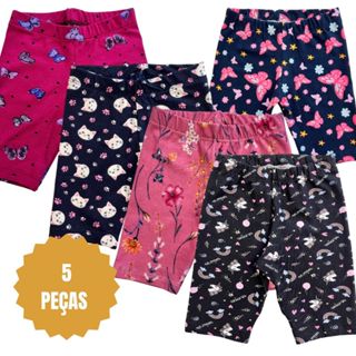 KIT 5 BERMUDA/SHORTS ATÉ O JOELHO DE COTTON MENINA INFANTIL JUVENIL 1 A 14 ANOS ESTAMPAS SORTIDAS DE VERÃO PARA BRINCAR NO PARQUE