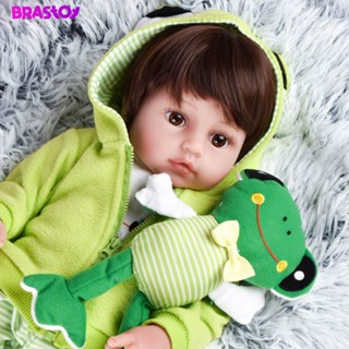 Brastoy 48cm Bebê Boneca Reborn Menino Olhos Castanhos Cabelo Curto Roupas Sapo