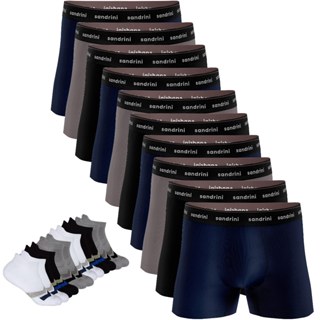 Kit 10 Cuecas Boxer Masculina Sandrini Adulto Box + 6 Meias Promoção