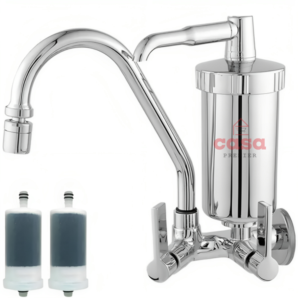 Torneira Bica Móvel Parede Metal Com Filtro Em Abs C70 + 2 Refil Filtro Pro Saúde