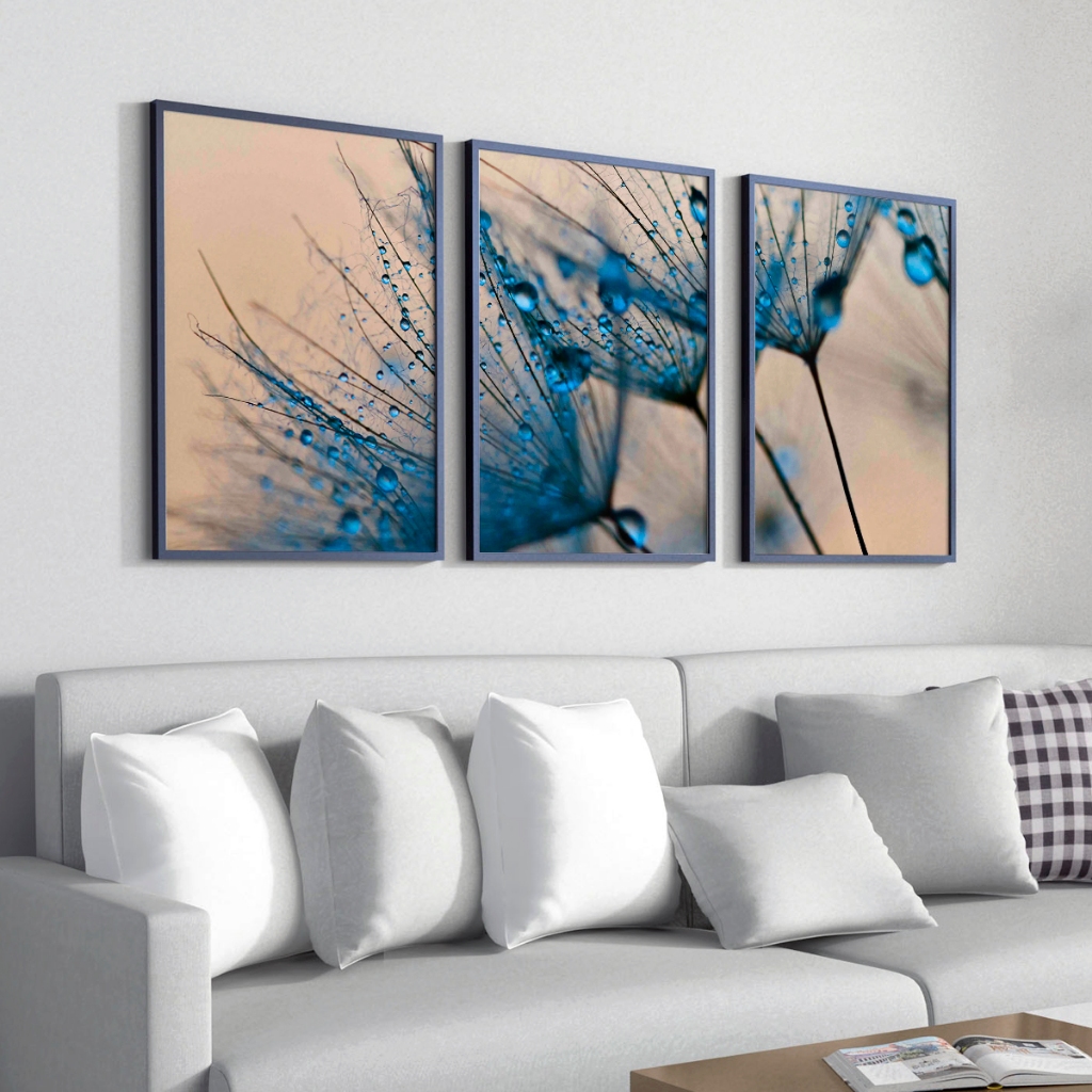 Kit 3 Peças Quadro Decorativo de Parede Moldura 50x70 Moderna Para Sala Escritório Quarto Dente De Leão