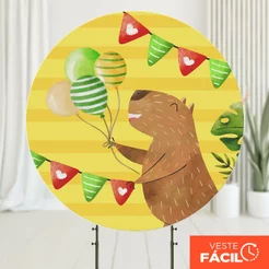Capa Painel Redondo Capivara Aniversário Em tecido 1,50m Com Elástico Sublimado - Decoração Festa