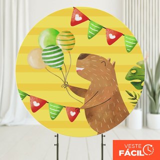 Capa Painel Redondo Capivara Aniversário Em tecido 1,50m Com Elástico Sublimado - Decoração Festa