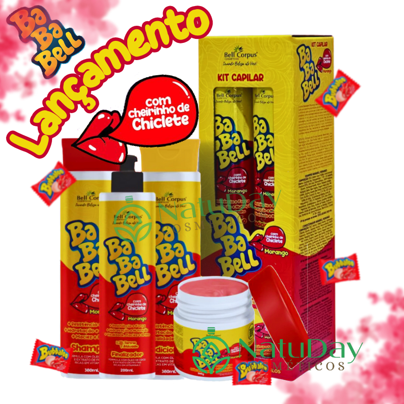 Kit Capilar BabaBell Cheiro de Babaloo MORANGO Com 4 Itens - Lançamento Bell Corpus