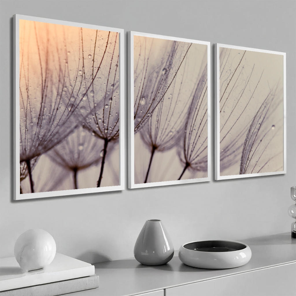 Kit Quadro Decorativo Sala Moderno Moldura 50x70 Flor Dente De Leão