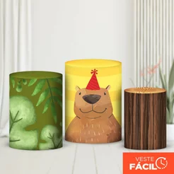 Capa Cilindro de Festa Capivara Veste Fácil em Tecido com Elástico - Decoração Festa Capivara