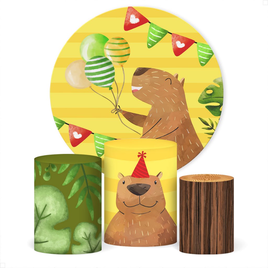 Kit Painel Redondo Festa Capivara E Capa Cilindro Sublimado Tecido Veste Fácil C/Elástico em Oferta na Shopee