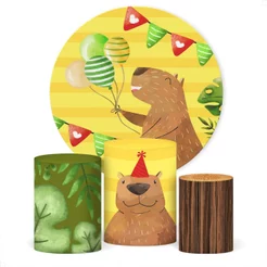 Capa Cilindro + Paine de Festa Capivara Decoração Aniversário Infantil Sublimado Tecido Veste Fácil