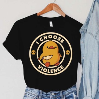 Camiseta Básica Algodão Feminina I Choose Violence Angry Funny Duck