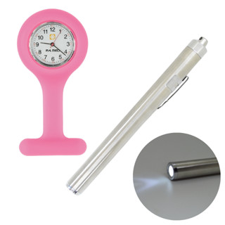 Kit Relogio Lapela Bolso Lanterna Clinica Medica Inox