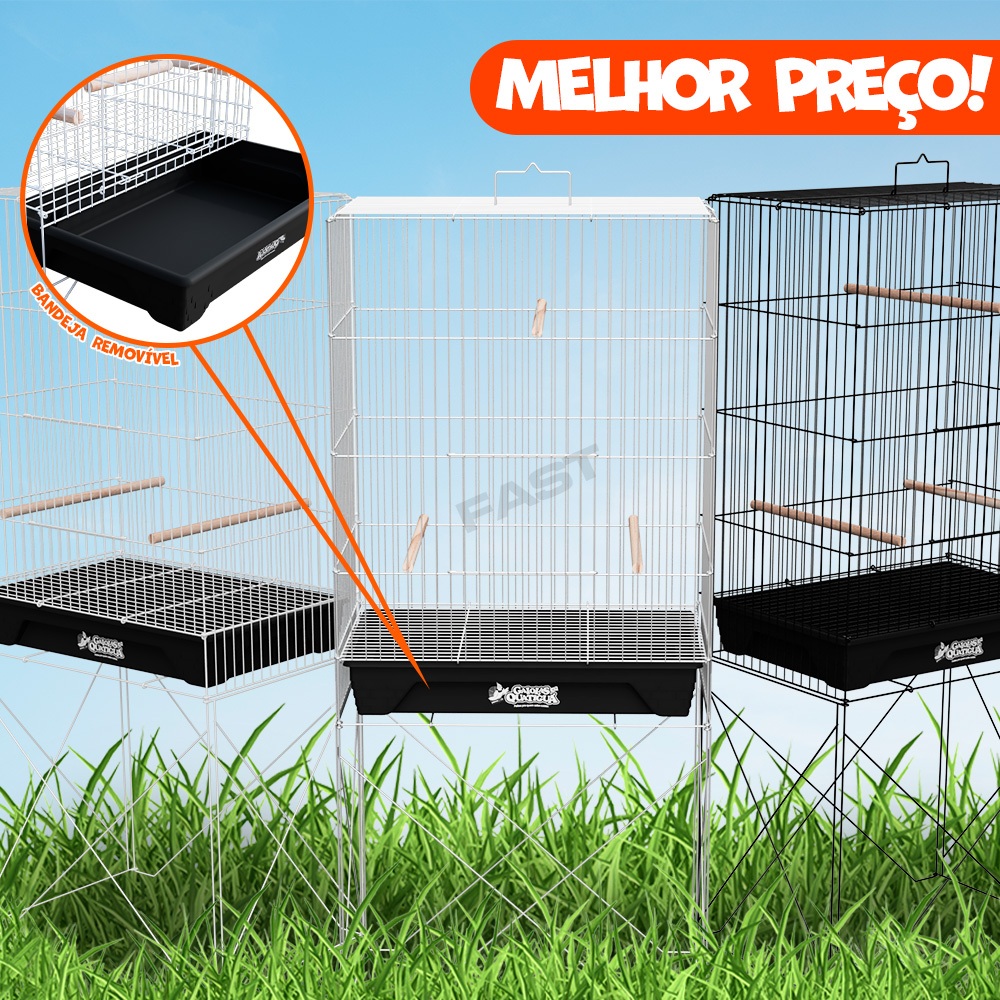Gaiola Com Pés Malha Fina Para Passáros Viveiro Calopsita Canário Periquito Bandeja Plástica Grandes Alumínio Ponteiros de Madeira Abertura Frontal Produto Premium Montagem Fácil - ENVIO IMEDIATO