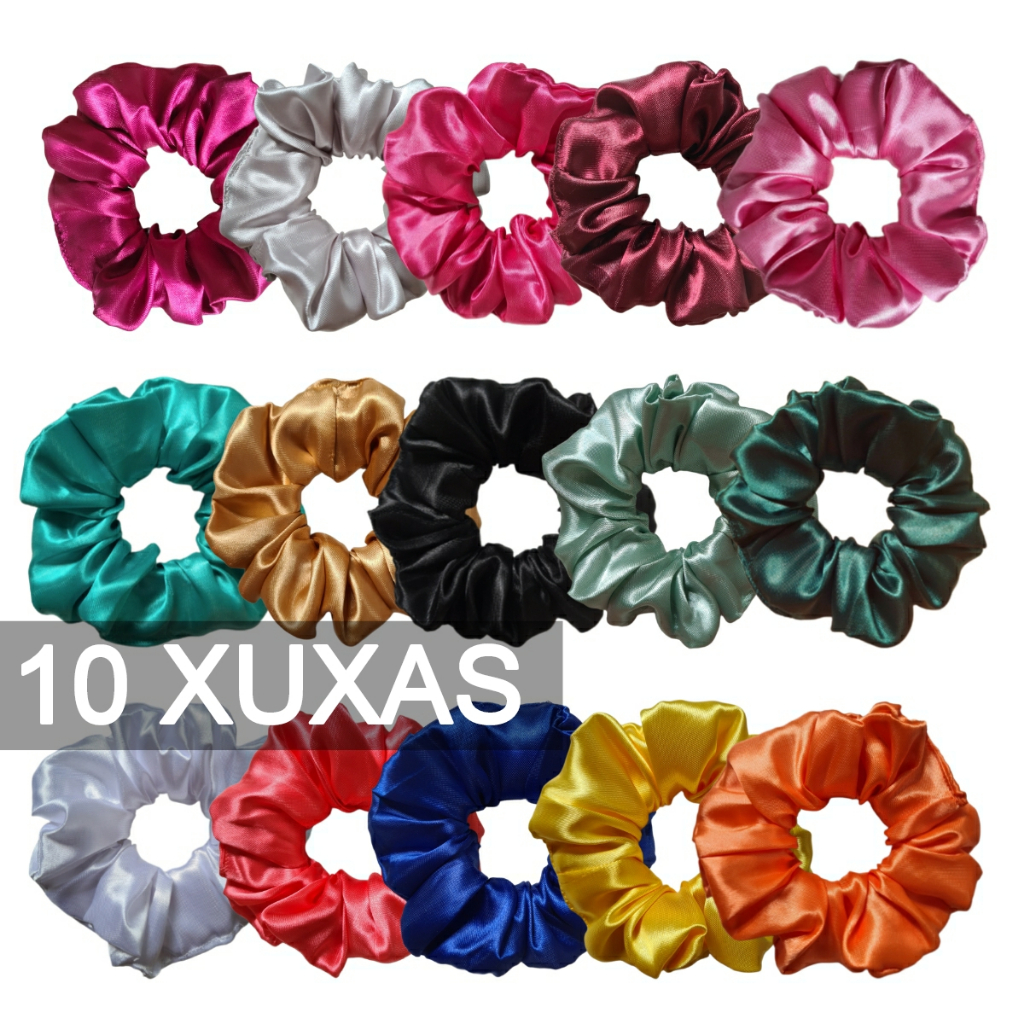 10 Scrunchies Cetim Xuxas de Tecido Rabicó Frufru Xuxinhas