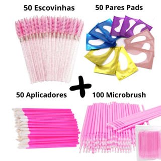 Kit Alongamento de Cilios 50 Escovinhas + 50 Aplicadores + 100 Microbrush + 50 Pares Pads
