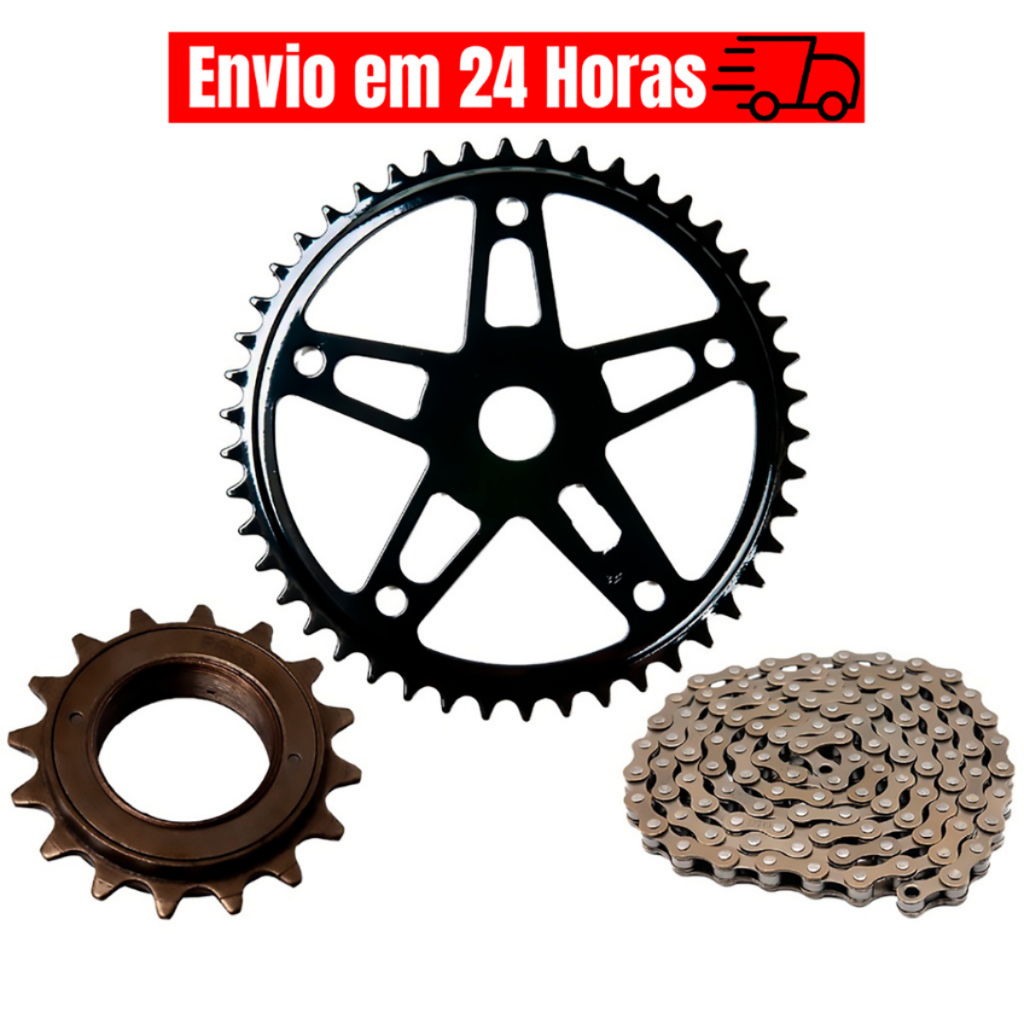 Kit Relação Bike Monark Barra Circular Bicicleta Caloi Poti Mtb Catraca Corrente Coroa Sem Marcha