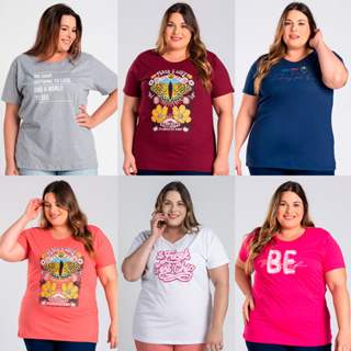 T-shirt Feminina Plus Size G1 a G5 100% Algodão Camiseta Básica Casual - Modelagem Soltinha em Oferta na Shopee