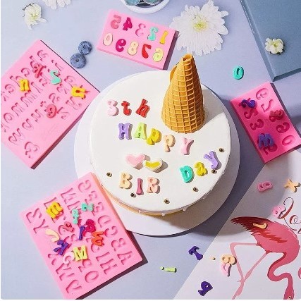 Molde de Silicone Letras Alfabeto Números P/ Resina Confeitaria Pasta Americana