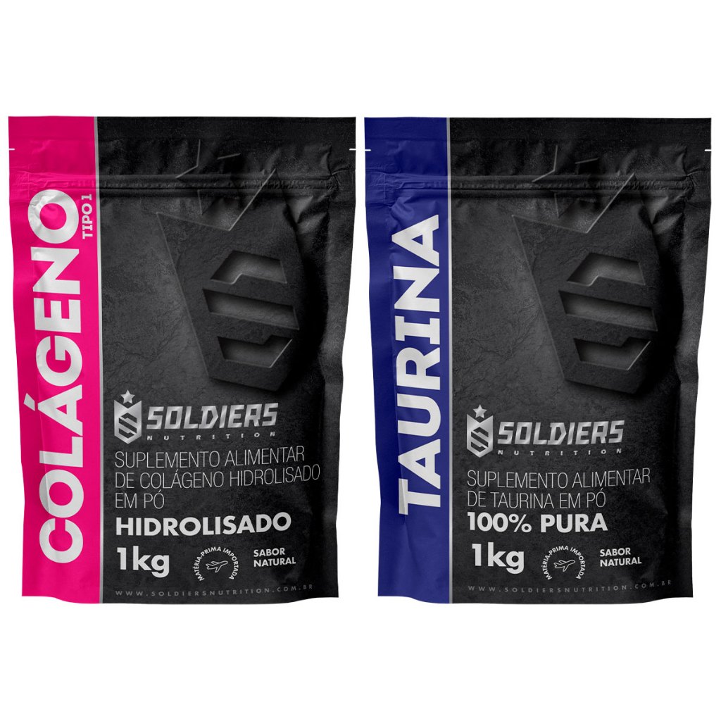 Kit: Colágeno Tipo 1 Hidrolisado 1kg + Taurina 1kg Soldiers Nutrition Aminoácido Recuperação em Oferta na Shopee