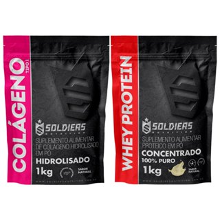 Kit: Whey Protein Concentrado 1kg + Colágeno Tipo 1 Hidrolisado 1kg Soldiers Nutrition Proteína Muscular em Oferta na Shopee
